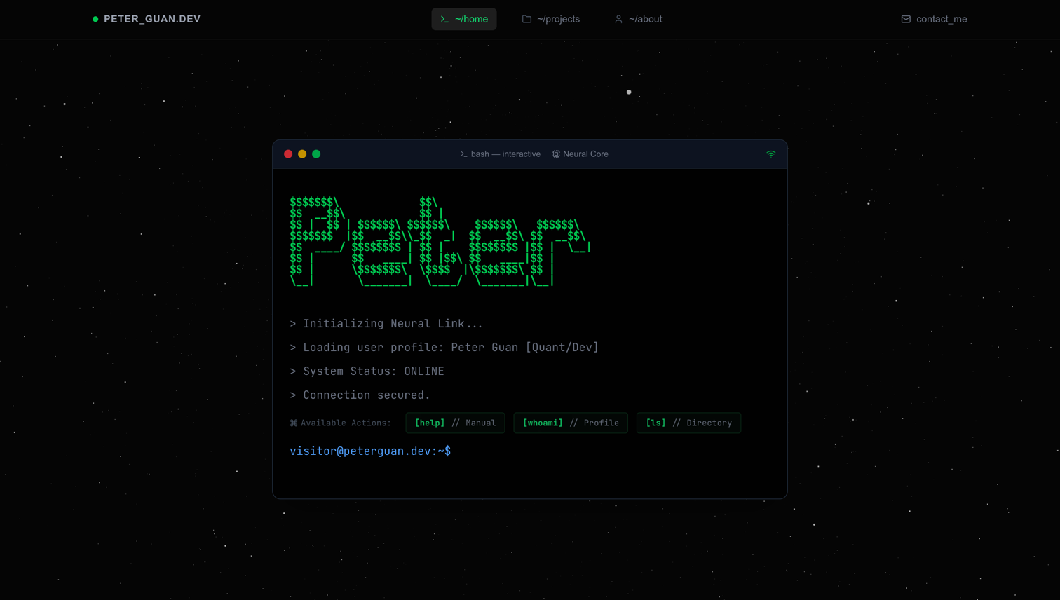 PeterGuan.dev Terminal Interface